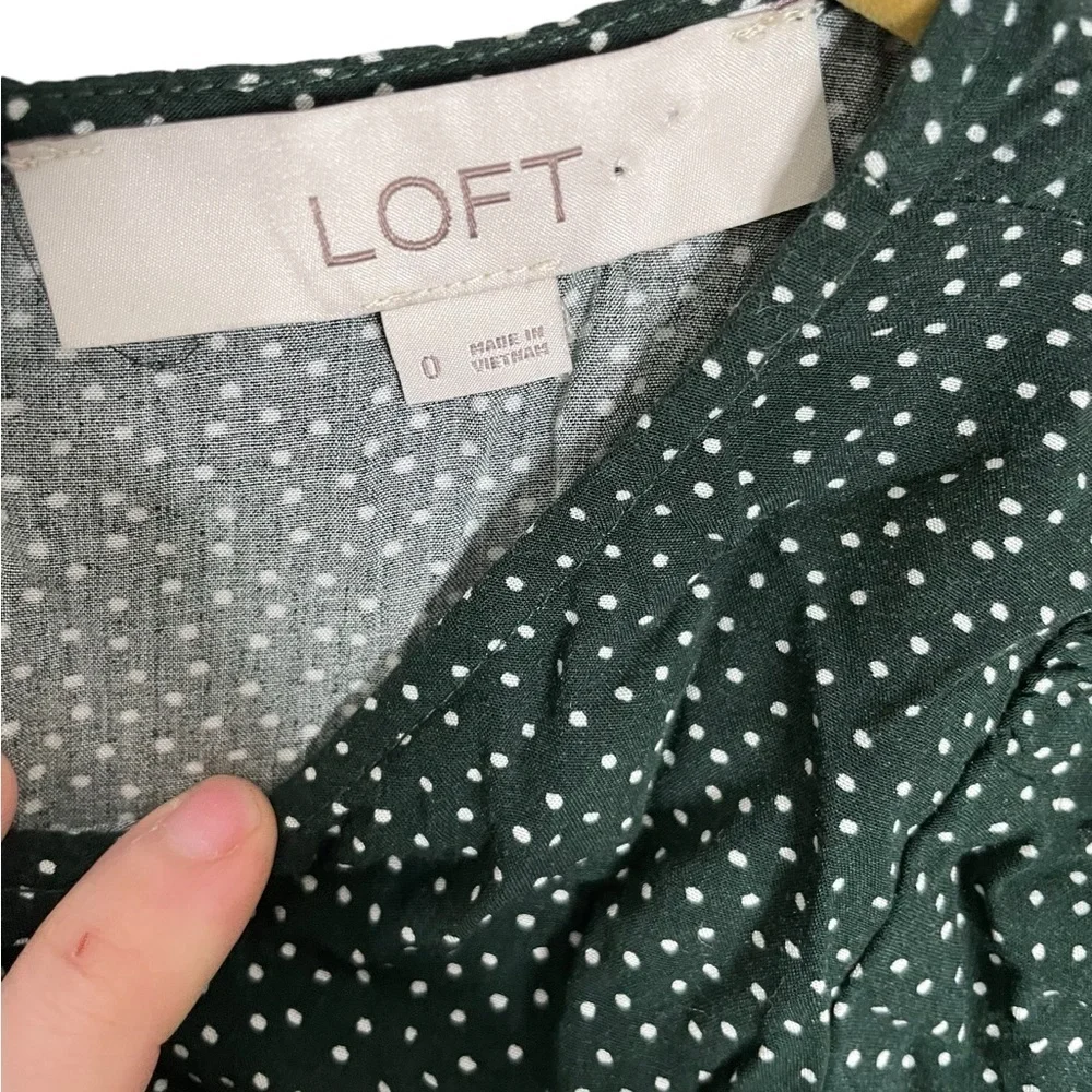 Loft Micro Polka Dot Green Tie Side Dress 0